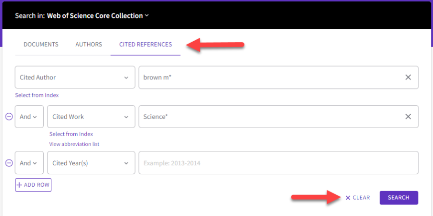 Cited Reference Search Interface