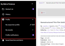 screen shot of researcher profile edit from side panel