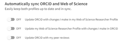 ORCID 동기화 옵션의 스크린샷