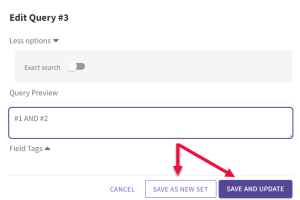 Screen capture of saving query as new set