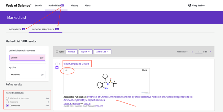 Chemical Structure Marked List Export