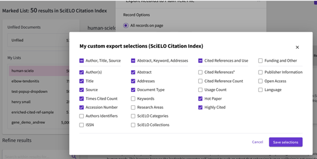 Seletct fields to export