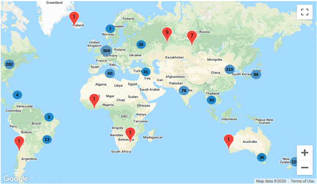 Captura de tela do mapa de citações geográficas